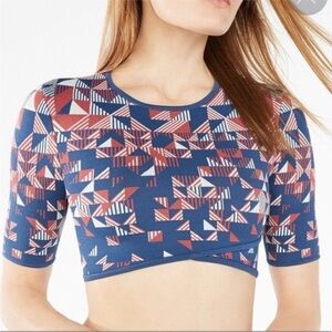 BCBGMaxazria Gracy Blue Triangle Knit Jacquard crop Top Medium